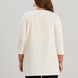 Памучна туника в големи размери с щампа Happiness - екрю