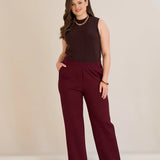Панталон с ластична талия и права кройка - бургунди