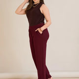 Панталон с ластична талия и права кройка - бургунди