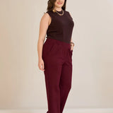Панталон с ластична талия и права кройка - бургунди