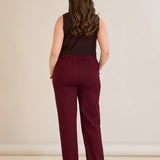 Панталон с ластична талия и права кройка - бургунди