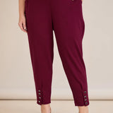 Еластичен дамски панталон с копчета - бургунди