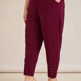 Еластичен дамски панталон с копчета - бургунди