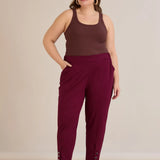 Еластичен дамски панталон с копчета - бургунди