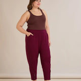 Еластичен дамски панталон с копчета - бургунди