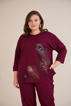 Пролетна блуза с щампа - бордо
