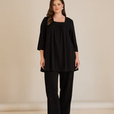 Памучна туника с набор и квадратно деколте - черен