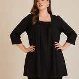 Памучна туника с набор и квадратно деколте - черен