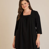 Памучна туника с набор и квадратно деколте - черен