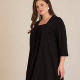 Памучна туника с набор и квадратно деколте - черен