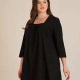 Памучна туника с набор и квадратно деколте - черен