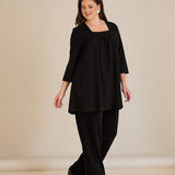 Памучна туника с набор и квадратно деколте - черен