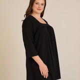 Памучна туника с набор и квадратно деколте - черен