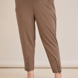 Еластичен дамски панталон с копчета - визон