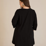 Памучна туника с набор и квадратно деколте - черен