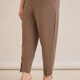 Еластичен дамски панталон с копчета - визон