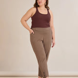 Еластичен дамски панталон с копчета - визон