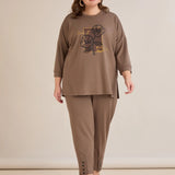 Еластичен дамски панталон с копчета - визон