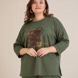 Пролетна блуза с щампа - олив