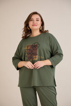 Пролетна блуза с щампа - олив