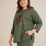 Пролетна блуза с щампа - олив