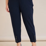 Еластичен дамски панталон с копчета - тъмносин