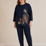 Пролетна блуза с щампа - тъмносин