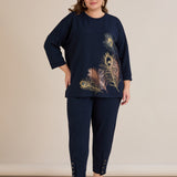 Пролетна блуза с щампа - тъмносин