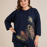 Пролетна блуза с щампа - тъмносин