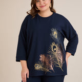 Пролетна блуза с щампа - тъмносин