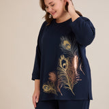 Пролетна блуза с щампа - тъмносин