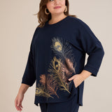 Пролетна блуза с щампа - тъмносин