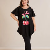 Лятна памучна туника с щампа - черен