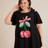 Лятна памучна туника с щампа - черен