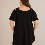 Лятна памучна туника с щампа - черен