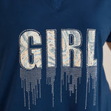 Памучна туника с V-деколте и щампа - синя