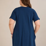 Памучна туника с V-деколте и щампа - синя