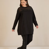 Памучен блузон с тюл Black