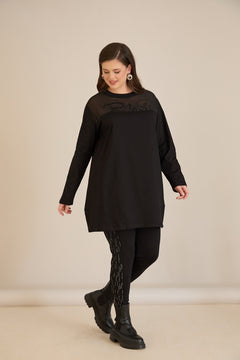 Памучен блузон с тюл Black