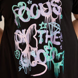 Памучна туника с V-деколте и щампа - черна