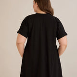 Памучна туника с V-деколте и щампа - черна