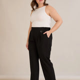 Широк летен еластичен панталон с памук - черен