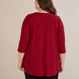 Памучна туника с блестящо V-деколте - бордо