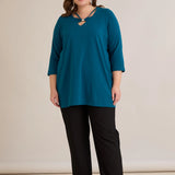 Памучна туника 7/8 ръкав с детайл  - син