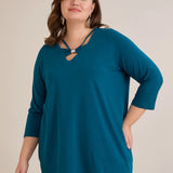 Памучна туника 7/8 ръкав с детайл  - син