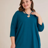 Памучна туника 7/8 ръкав с детайл  - син