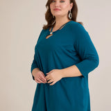 Памучна туника 7/8 ръкав с детайл  - син