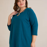 Памучна туника 7/8 ръкав с детайл  - син