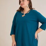 Памучна туника 7/8 ръкав с детайл  - син