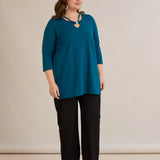 Памучна туника 7/8 ръкав с детайл  - син